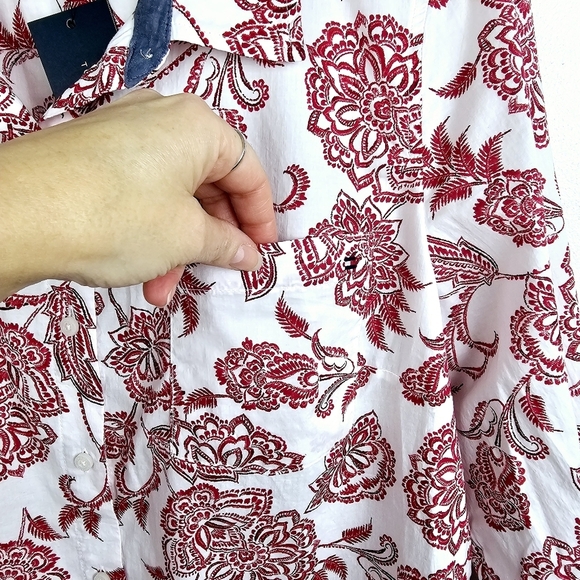 Tommy Hilfiger Red & White Floral Button Front Shirt NWT - Picture 10 of 11